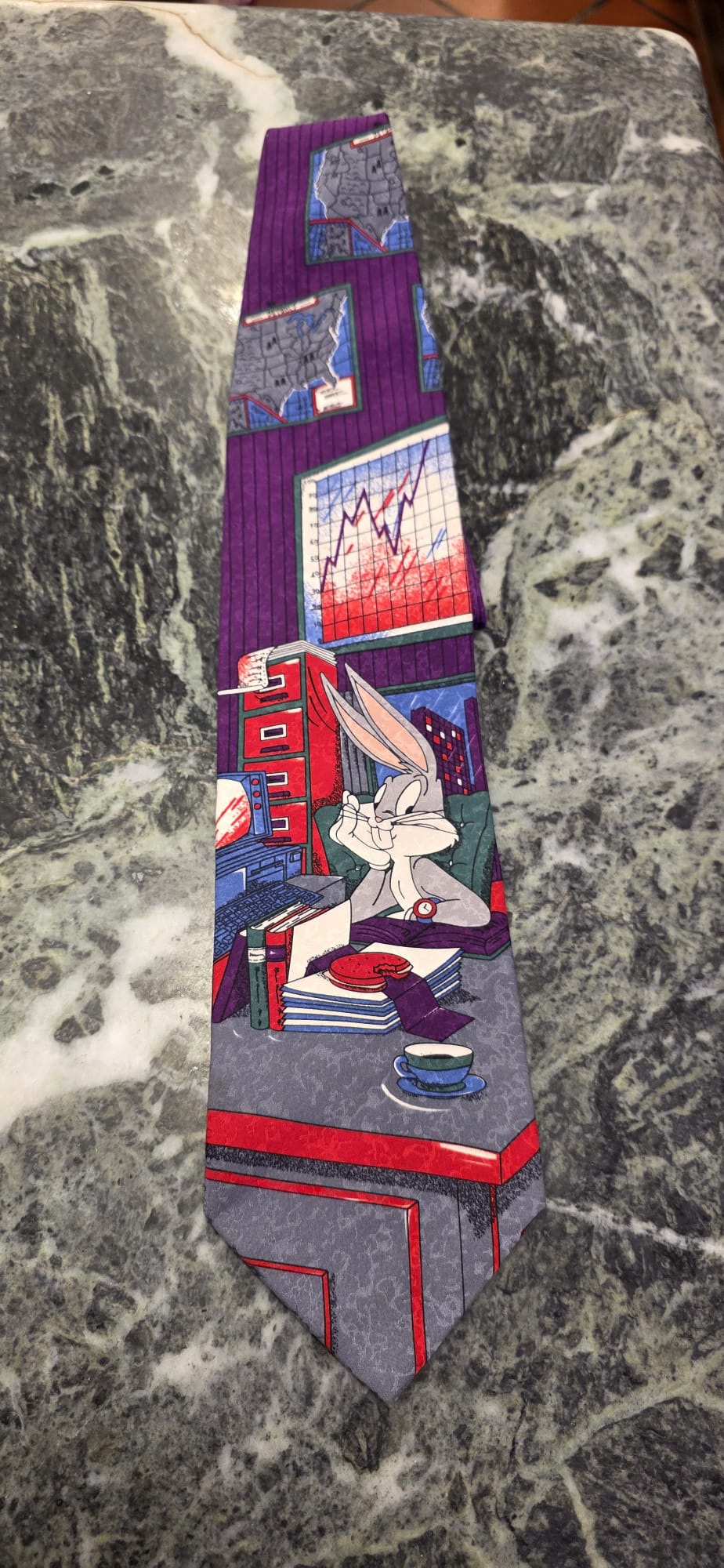 Cravatta vintage 1992 Looney Tunes Leeds International Bugs Bunny